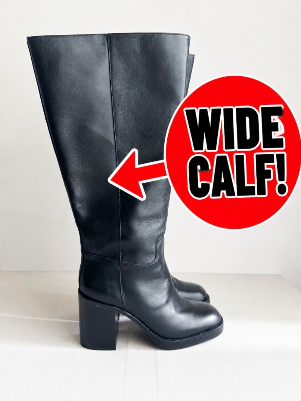 Vince Camuto Gibi  Anthropologie  Black Leather Boots Chunky Heel 10W/WIDE CALF